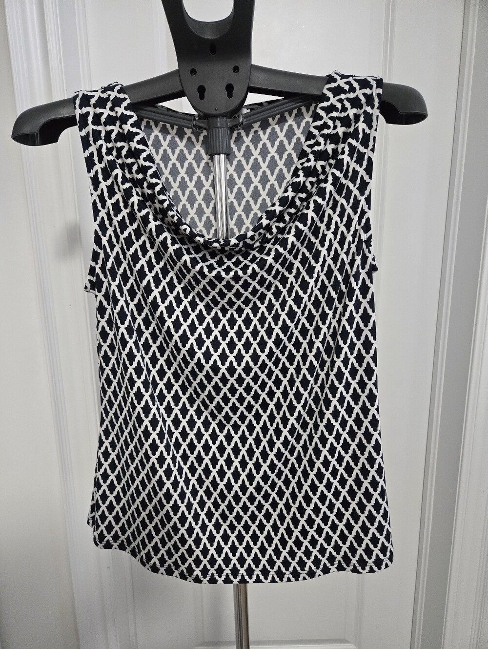 Black & White Geometric Sleeveless Cowl Neck Top